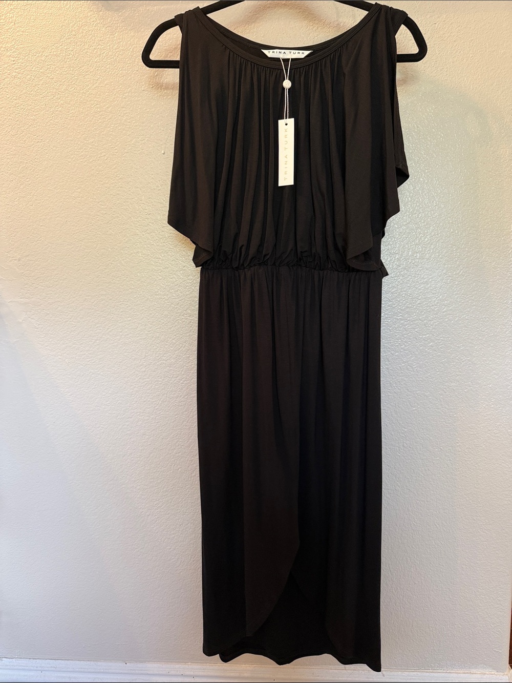 Trina Turk Black One-Shoulder Draped Maxi Dress